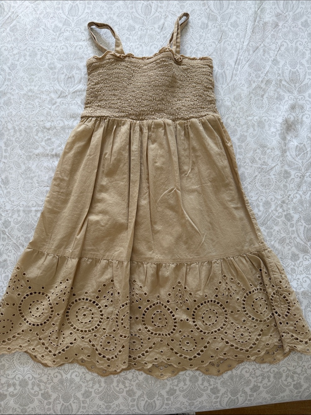 Girls Beige Eyelet Sundress - Lightweight Summer Dress